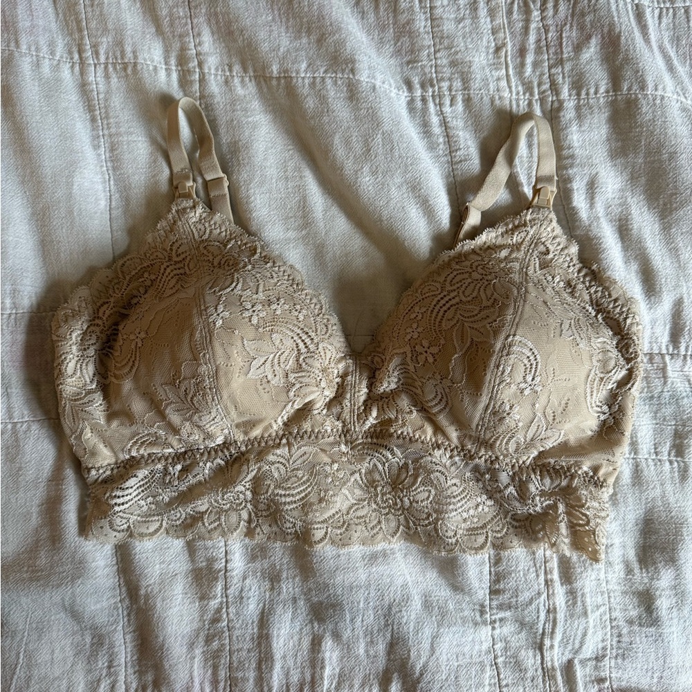 Morrow + Mint Organic Cotton Floral Lace Nursing Bra Beige